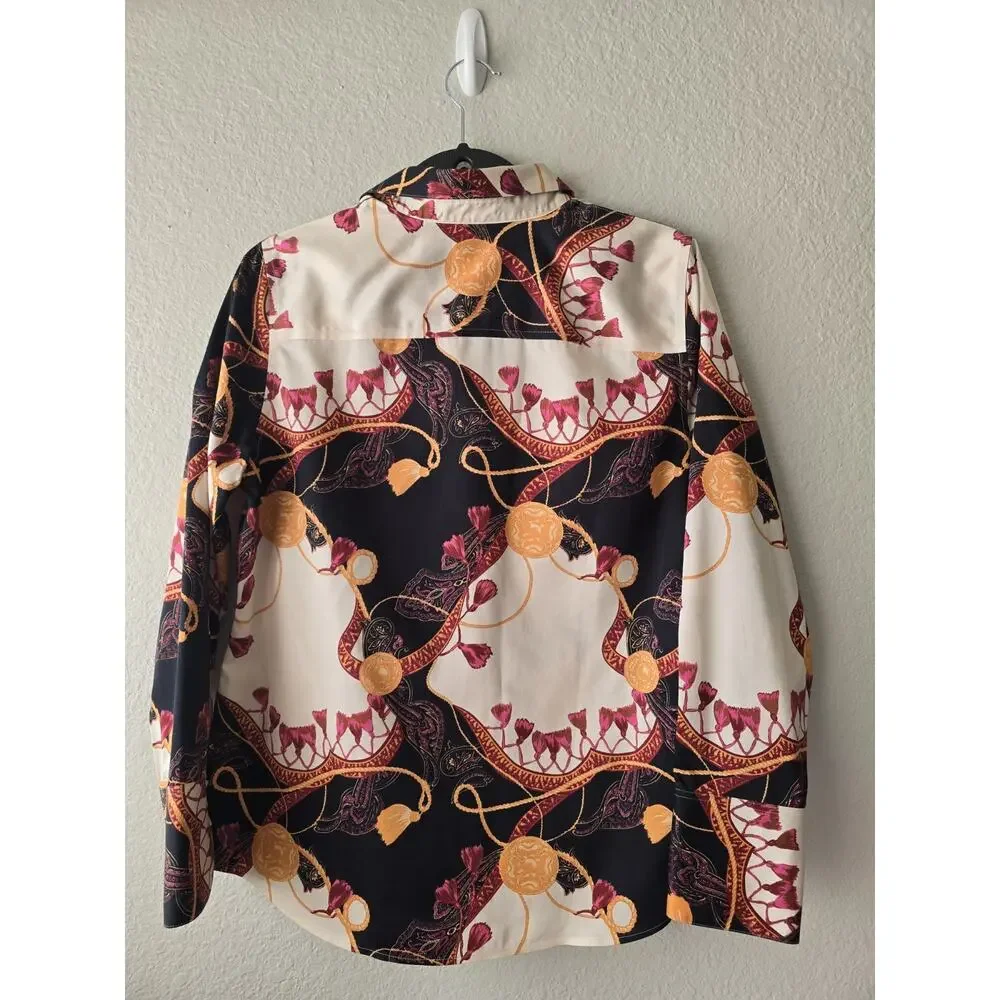 Chico's no iron button-up blouse geometric print 100% Cotton US 4/6 - Picture 2 of 7